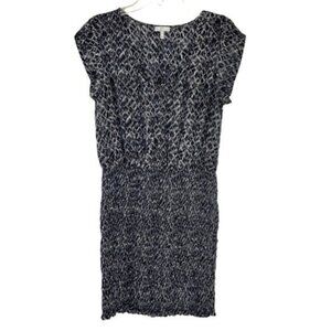 Joie Silk Feather Print Smocked Mini Dress In Black and Grey